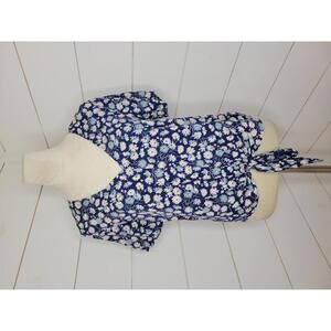 Madewell small blue with white floral tie up blouse